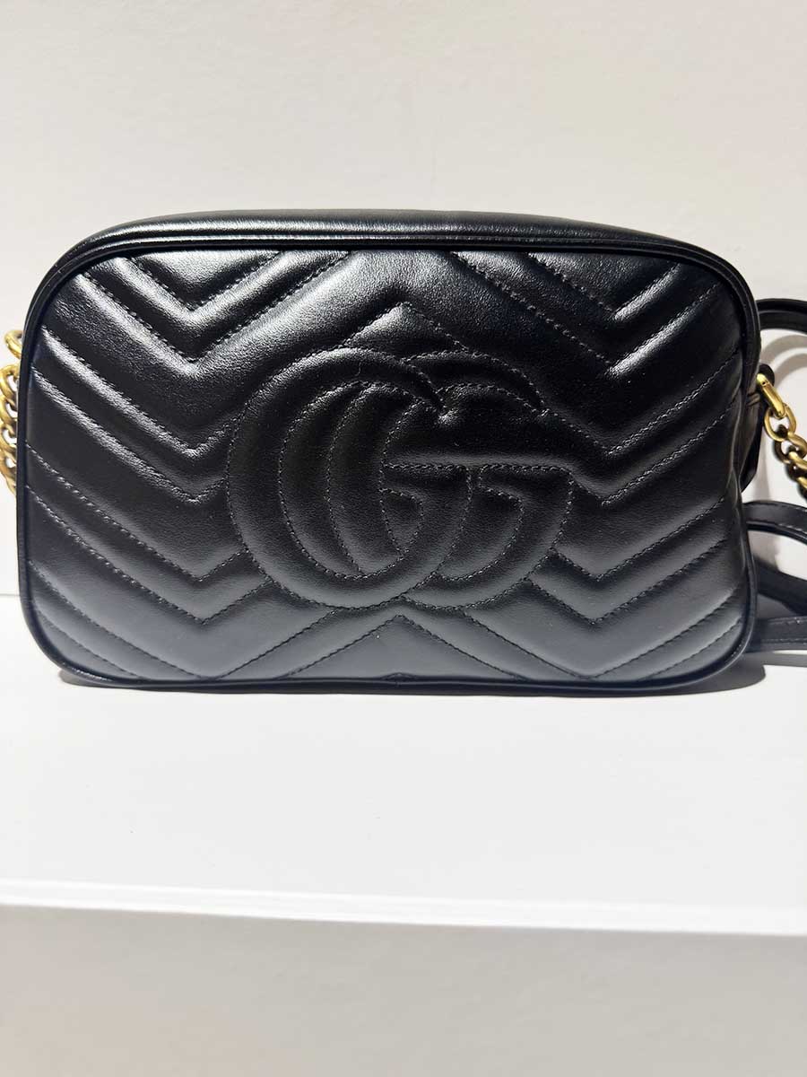 GG Marmont Small Matelassé Zipped Black Leather Shoulder Bag