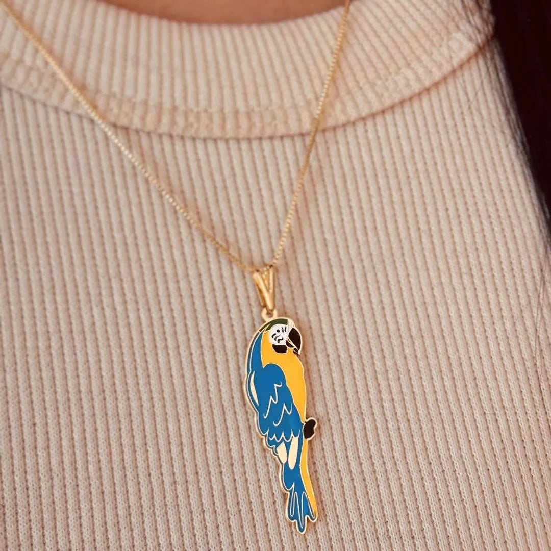 Brazilian Macaw Pendant Necklace – 18K Gold Plated