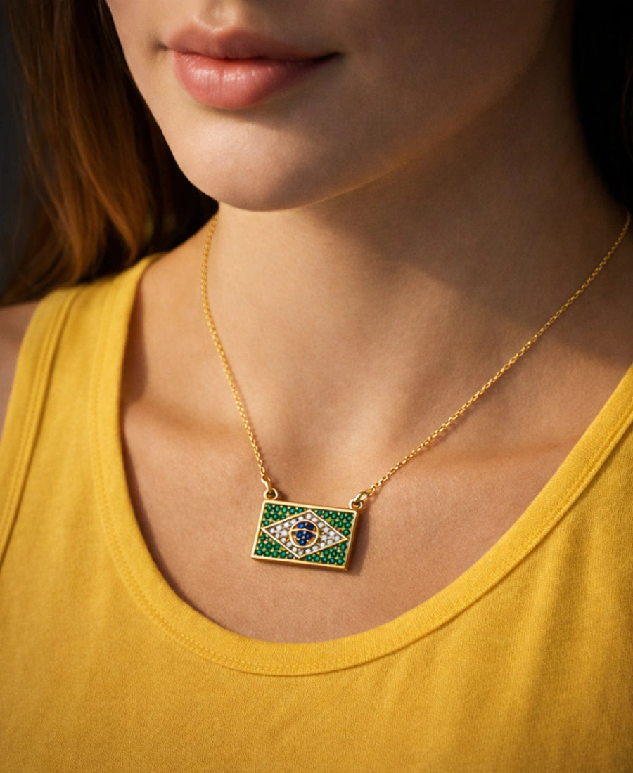 Brazil Pendant Necklace – Gold Plated & Pavé Set