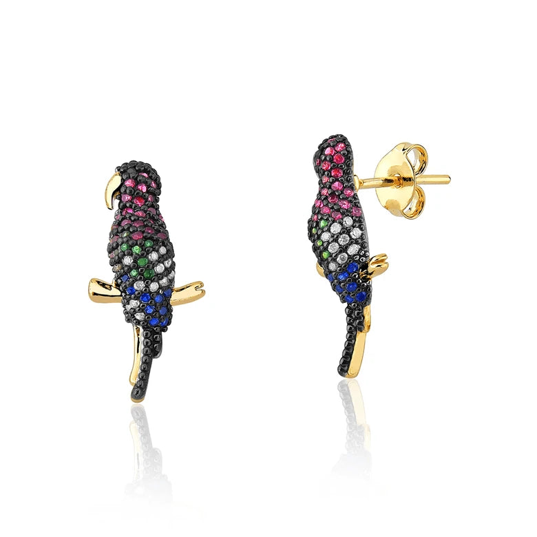 Pavé Macaw Earrings – 18K Gold Plated