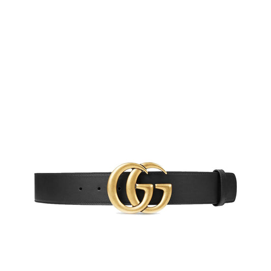 Wide Smooth Leather Belt with Double G Buckle