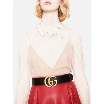 Wide Smooth Leather Belt with Double G Buckle