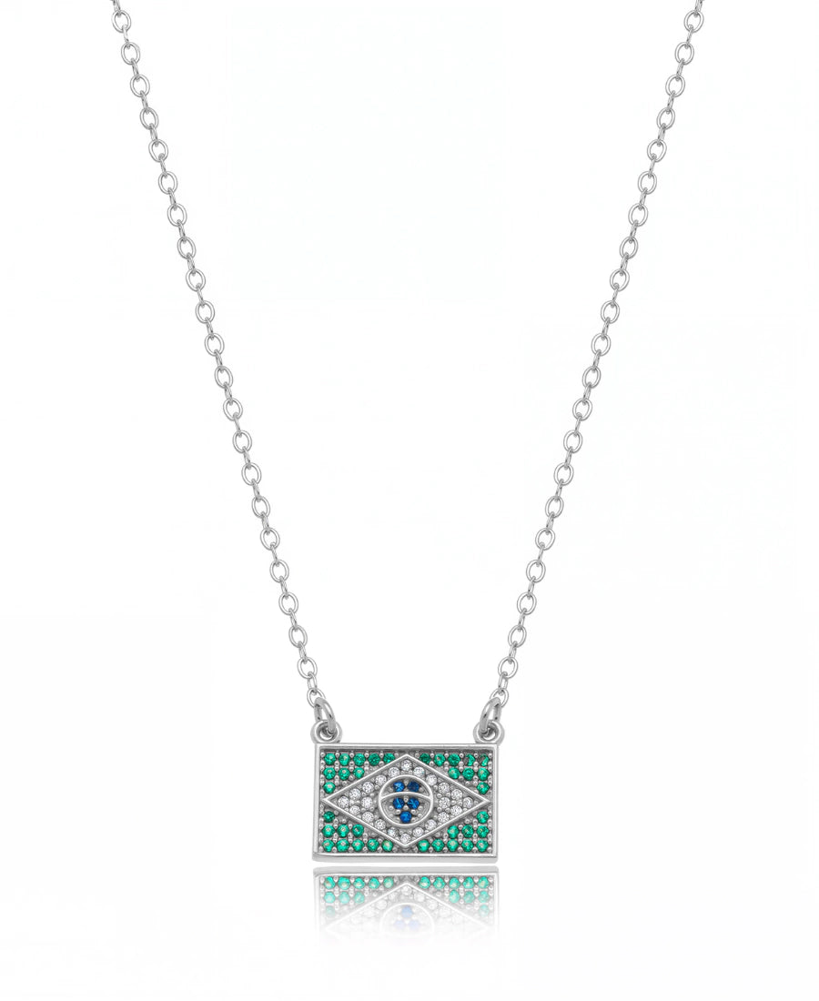 Brazil Pendant Necklace with Zirconia Stones – Silver Plated
