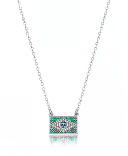 Brazil Pendant Necklace with Zirconia Stones – Silver Plated