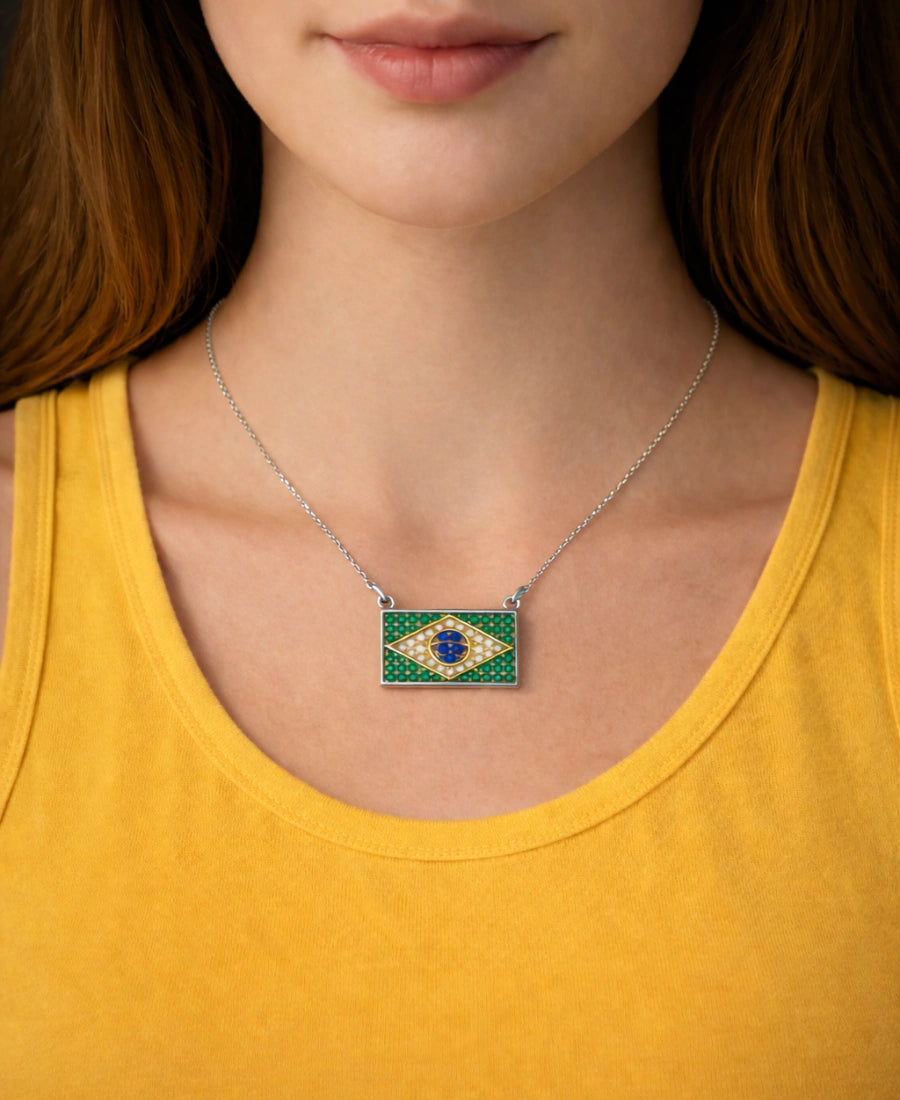 Brazil Pendant Necklace with Zirconia Stones – Silver Plated