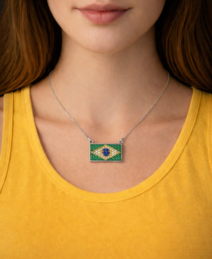 Brazil Pendant Necklace with Zirconia Stones – Silver Plated