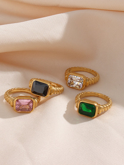 Spiral Stainless Gemstone Ring
