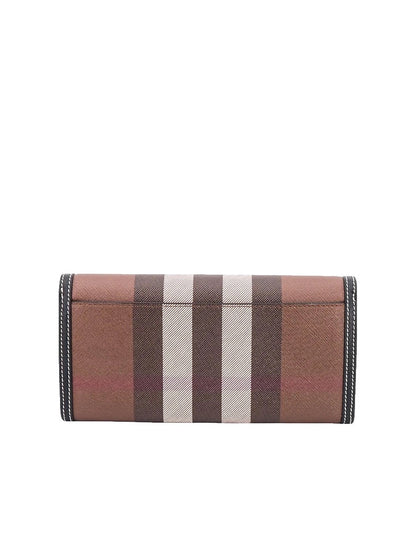 Check and Leather Continental Wallet in Dark Birch Brown