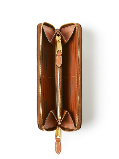 Leather and Check Zipped Wallet in Archive Beige