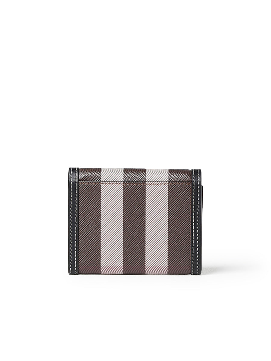 Small Leather and Check Flap Trifold Wallet in Black