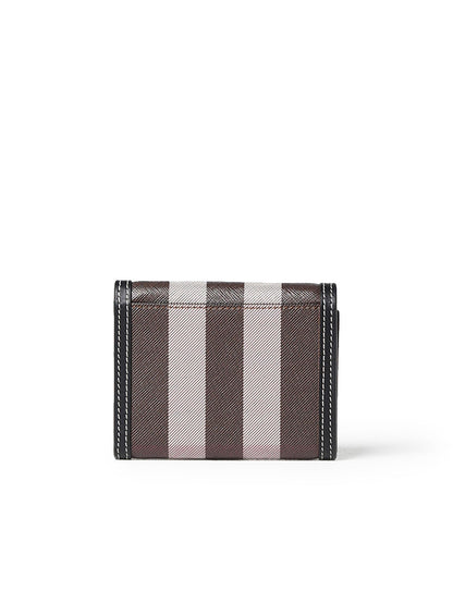 Small Leather and Check Flap Trifold Wallet in Black