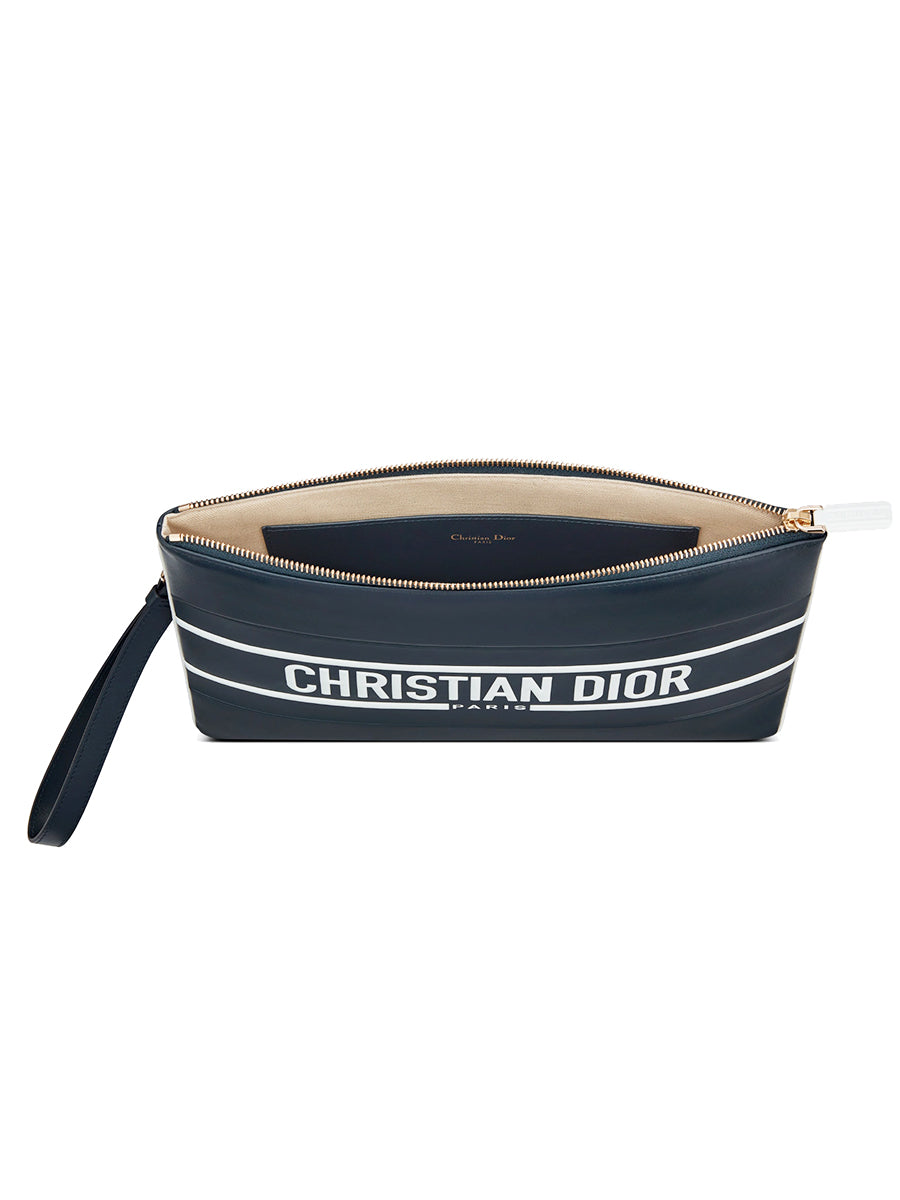 Large Dior Vibe Daily Pouch in Blue Calfskin