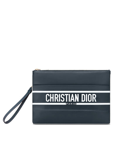 Large Dior Vibe Daily Pouch in Blue Calfskin