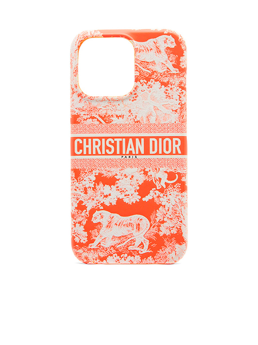 Dior Case Iphone 13 Pro in Fluorescent Orange Toile de Jouy