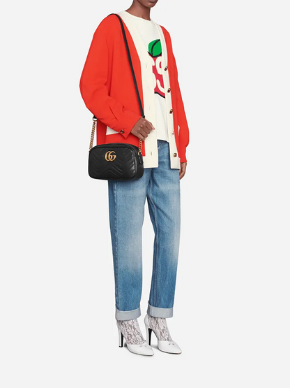 GG Marmont Small Matelassé Zipped Black Leather Shoulder Bag