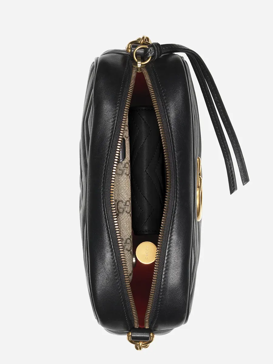 GG Marmont Small Matelassé Zipped Black Leather Shoulder Bag