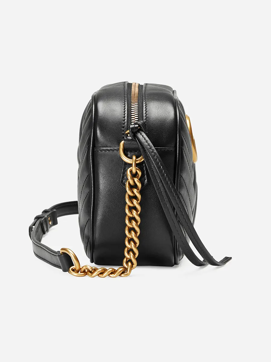 GG Marmont Small Matelassé Zipped Black Leather Shoulder Bag