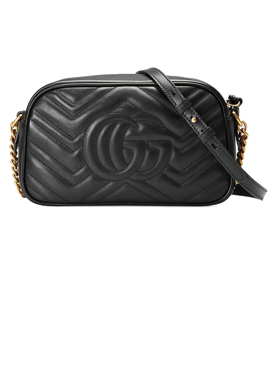 GG Marmont Small Matelassé Zipped Black Leather Shoulder Bag