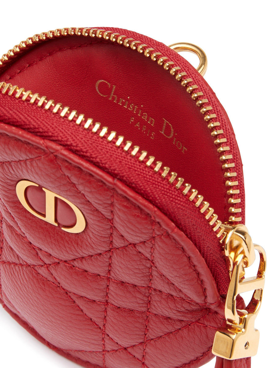 Detachable Dior Caro Coin Purse in Red Cannage Calfskin